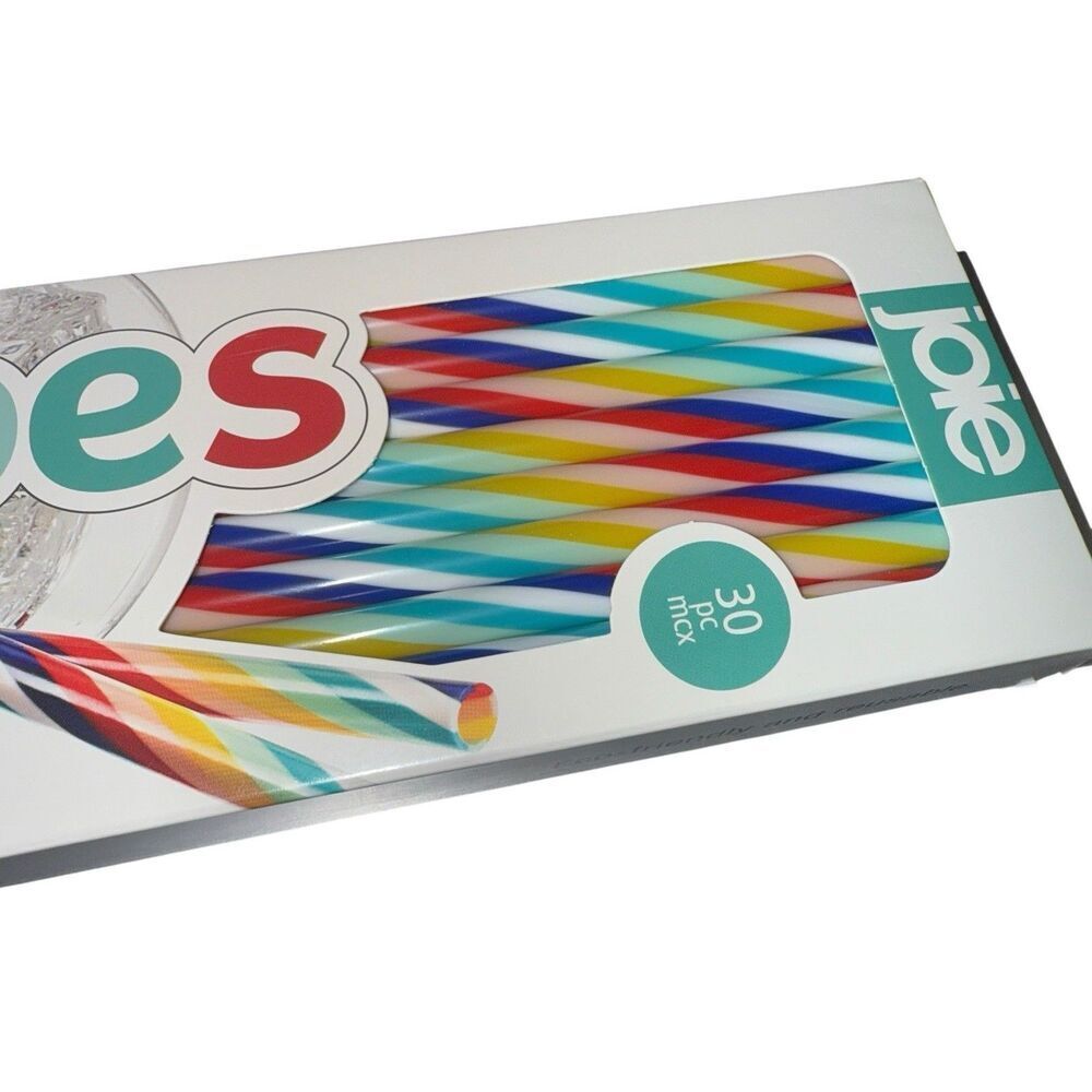 Joie Stripes Straws, 30 Pc Rainbow, Reusable & Eco-Friendly With Cleaning Brush